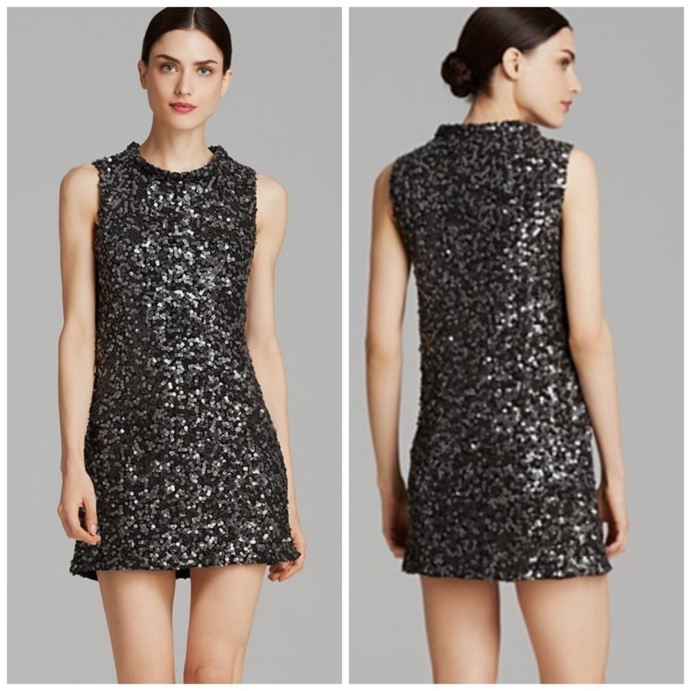 Rachel Zoe Iconic Cyrus Leather Sequin Mini Dress in Black 2 x-small - Picture 2 of 8